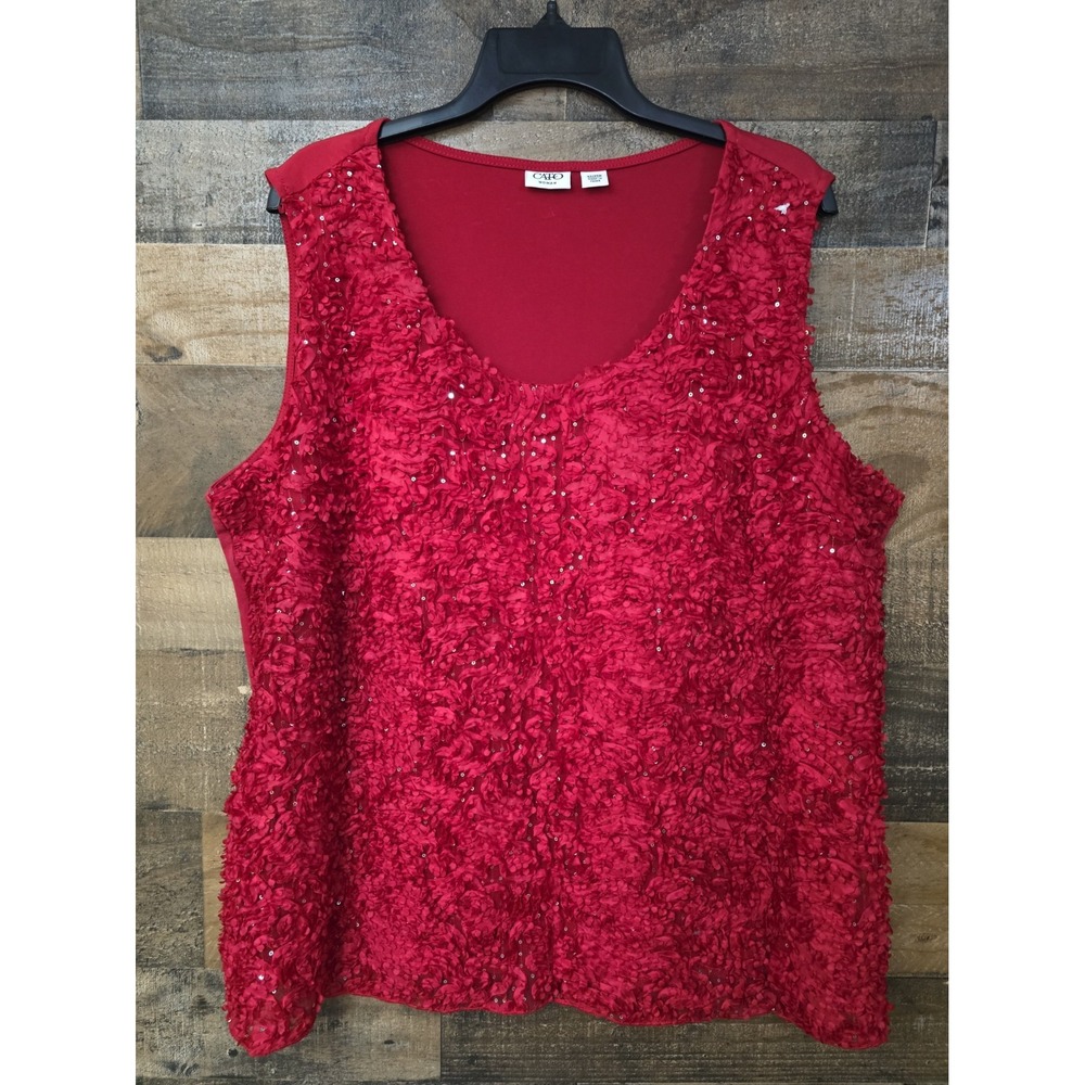 Cato Woman Red Sequin Tank Top Size 22/24 Sleeveless Party Holiday Cocktail